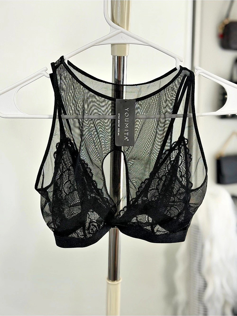 Lace Mesh Bra/top in Black Like New
